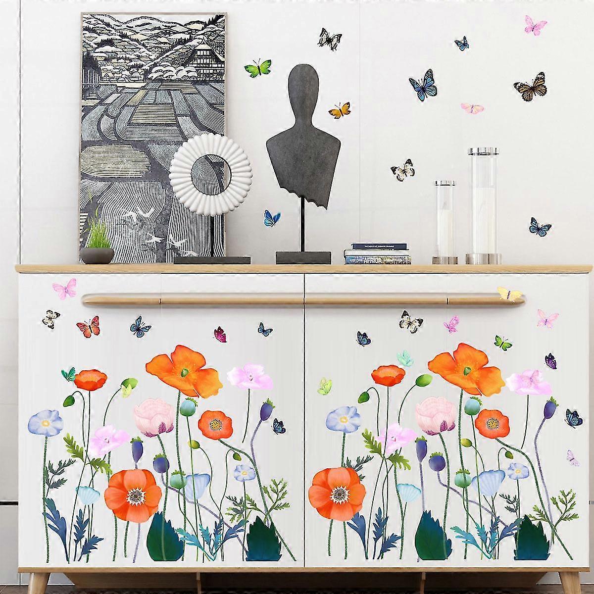 Fresh Flowers And Plants Wall Stickers Glass Window Stickers Colorful Butterfly Flowers Bedroom Living Room Decoration Stickers - Image 4