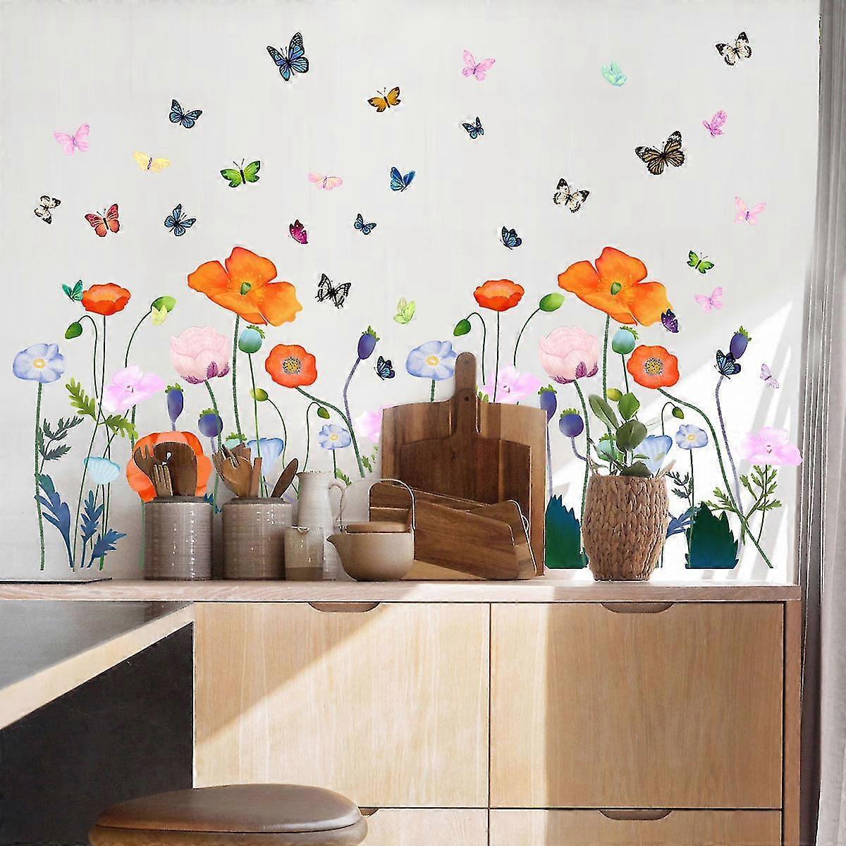 Fresh Flowers And Plants Wall Stickers Glass Window Stickers Colorful Butterfly Flowers Bedroom Living Room Decoration Stickers - Image 5