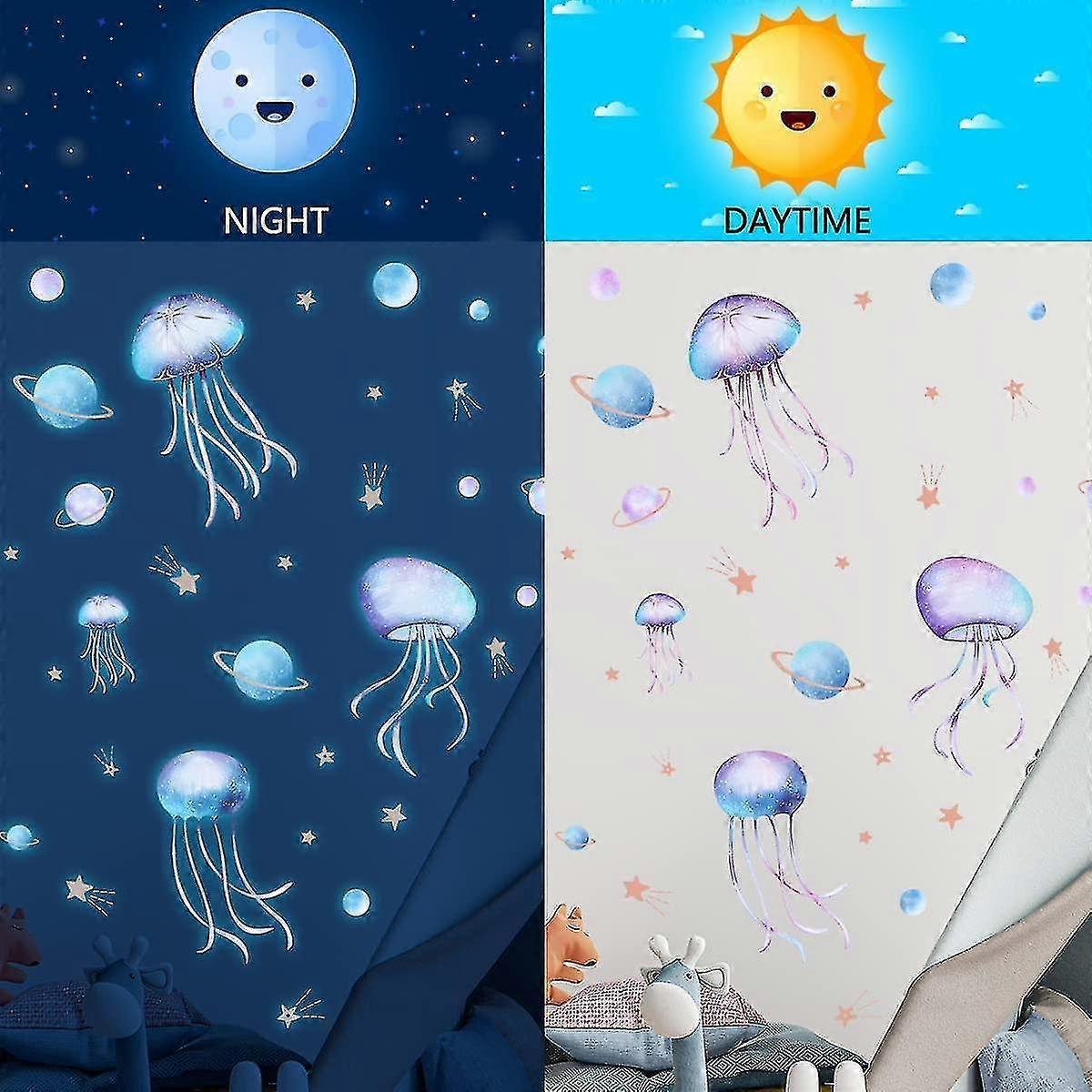 Yomaido Glow In The Dark Stickers, 4 Pcs Wall Stickers For babies Room, Luminous Jellyfish And Stars Stickers, Glow In The Dark Stars Ceiling - Image 2