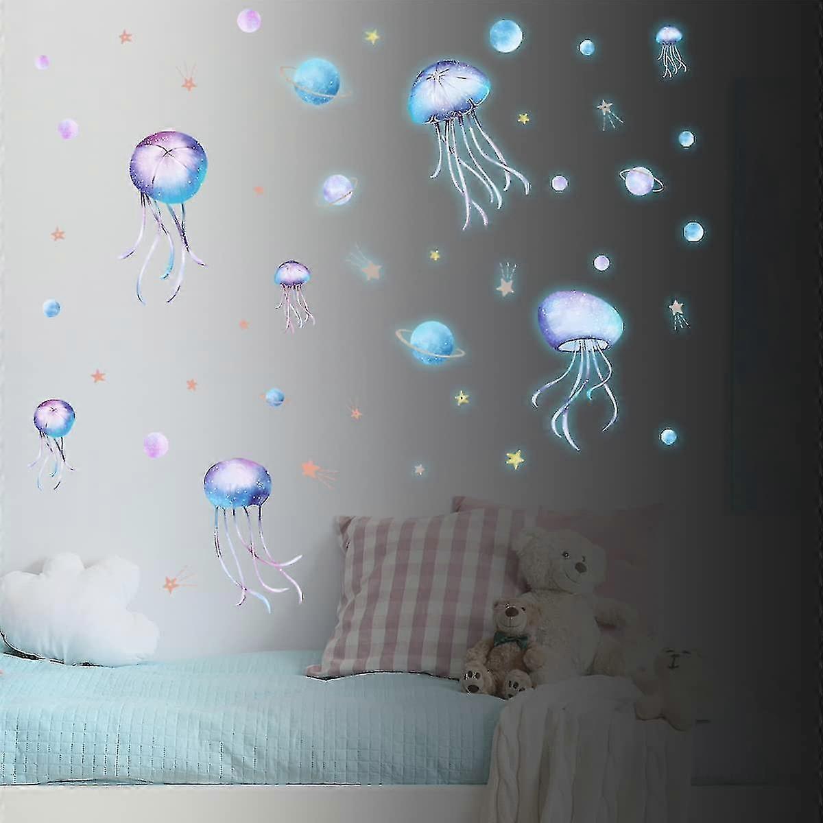 Yomaido Glow In The Dark Stickers, 4 Pcs Wall Stickers For babies Room, Luminous Jellyfish And Stars Stickers, Glow In The Dark Stars Ceiling - Image 4