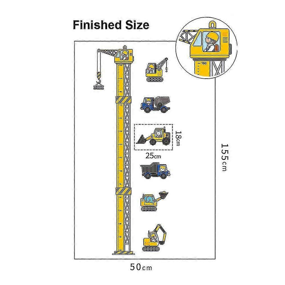 babies Growth Height Chart Removable Bedroom Wall Stickers Decals Construction Vehicles - Image 2