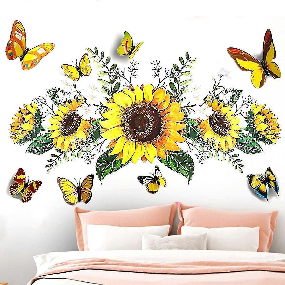 Sunflower Wall Stickers With 3d Butterfly Wall Sticker,sunflower Wall Stickers,wall Stickers For Bedroom - Image 1