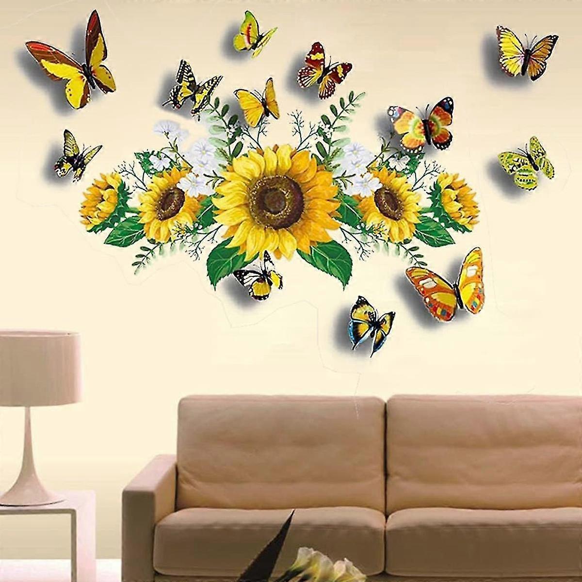 Sunflower Wall Stickers With 3d Butterfly Wall Sticker,sunflower Wall Stickers,wall Stickers For Bedroom - Image 3