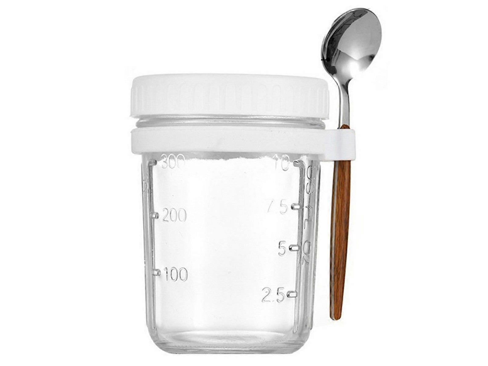 1pc 350ml Glass Oats Container with Lid & Spoon Salad Jar Cup White - Image 1