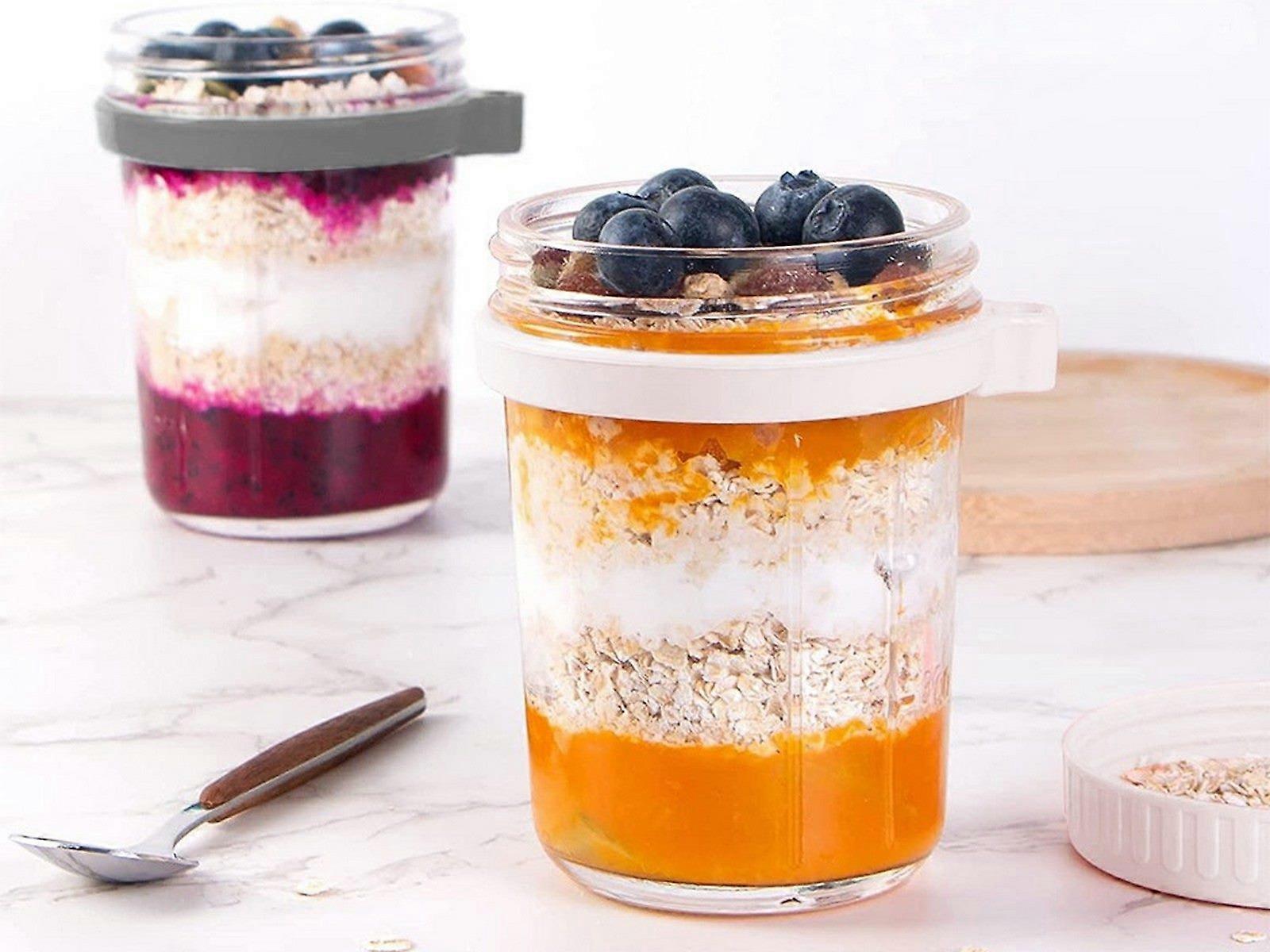 1pc 350ml Glass Oats Container with Lid & Spoon Salad Jar Cup White - Image 3