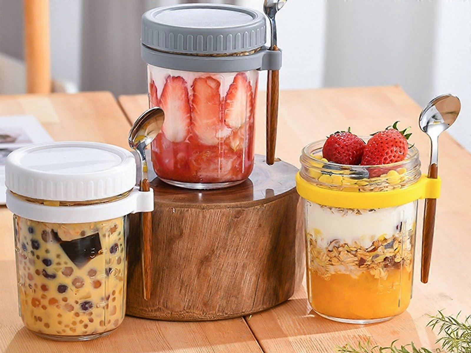 1pc 350ml Glass Oats Container with Lid & Spoon Salad Jar Cup White - Image 4