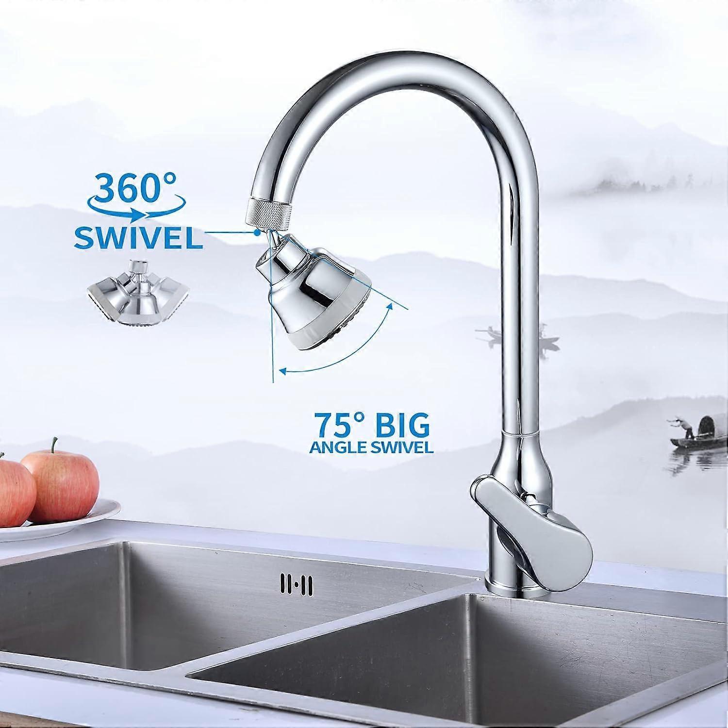 (Chrome)4 Spray Modes Faucet Aerator,360 Degree Faucet Sprayer Attachment,Big Angle Kitchen Faucet Aerator,Swivel Faucet Extender,Sink Sprayer Attachm - Image 2