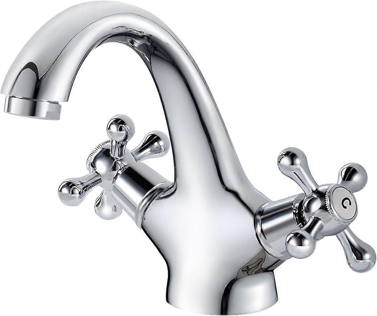 pcs Retro Basin Faucet, Double Handle Basin Mixer Tap, Bathroom Sink Faucet, Lavatory Faucet with Hot and Cold Water Available, Chrome - Image 1