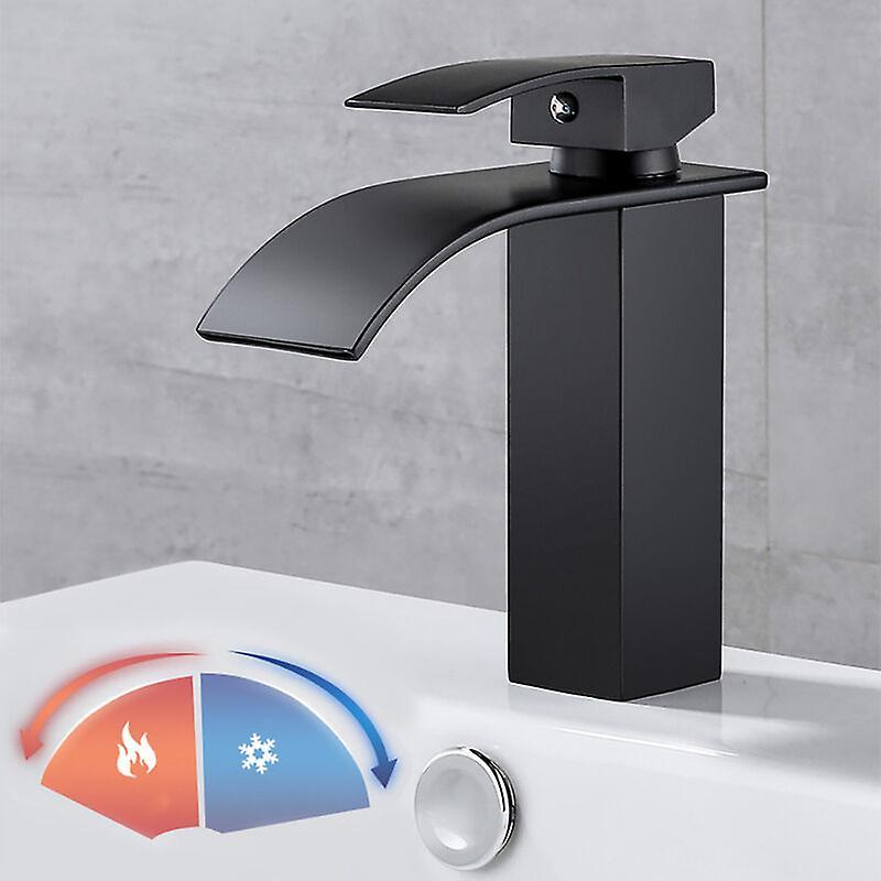 Bathroom Faucet,Sink Faucet with Cold & Hot Water Available,Modern Waterfall Design Sink Faucet,Durable Black Copper Valve Body Design - Image 3