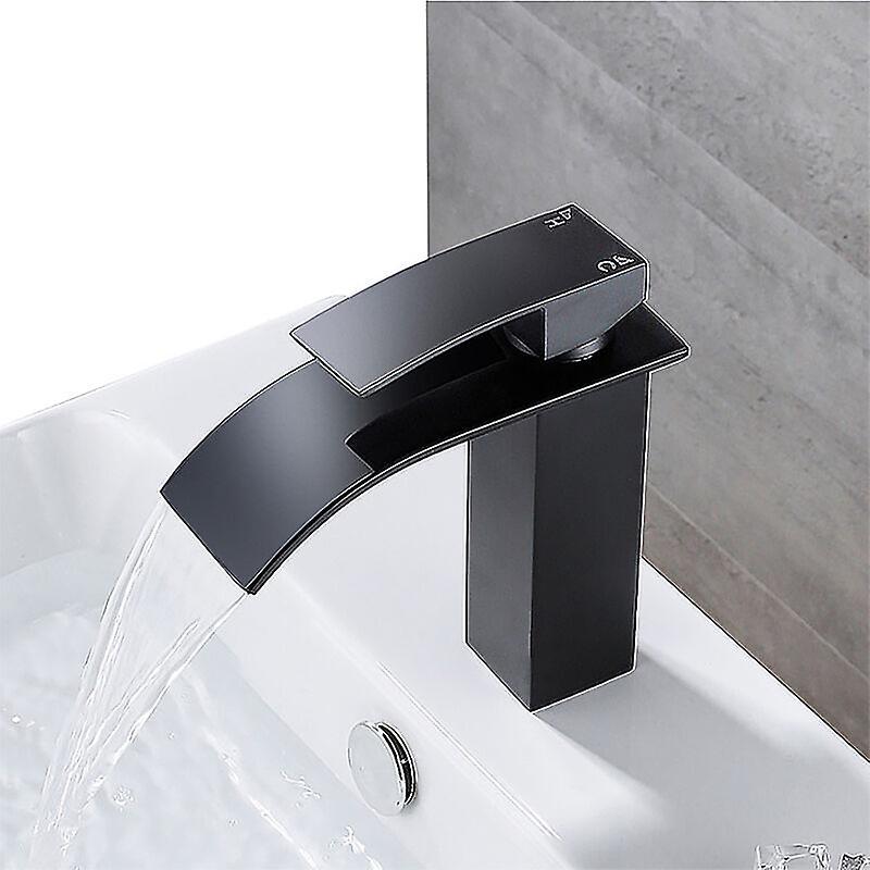 Bathroom Faucet,Sink Faucet with Cold & Hot Water Available,Modern Waterfall Design Sink Faucet,Durable Black Copper Valve Body Design - Image 4