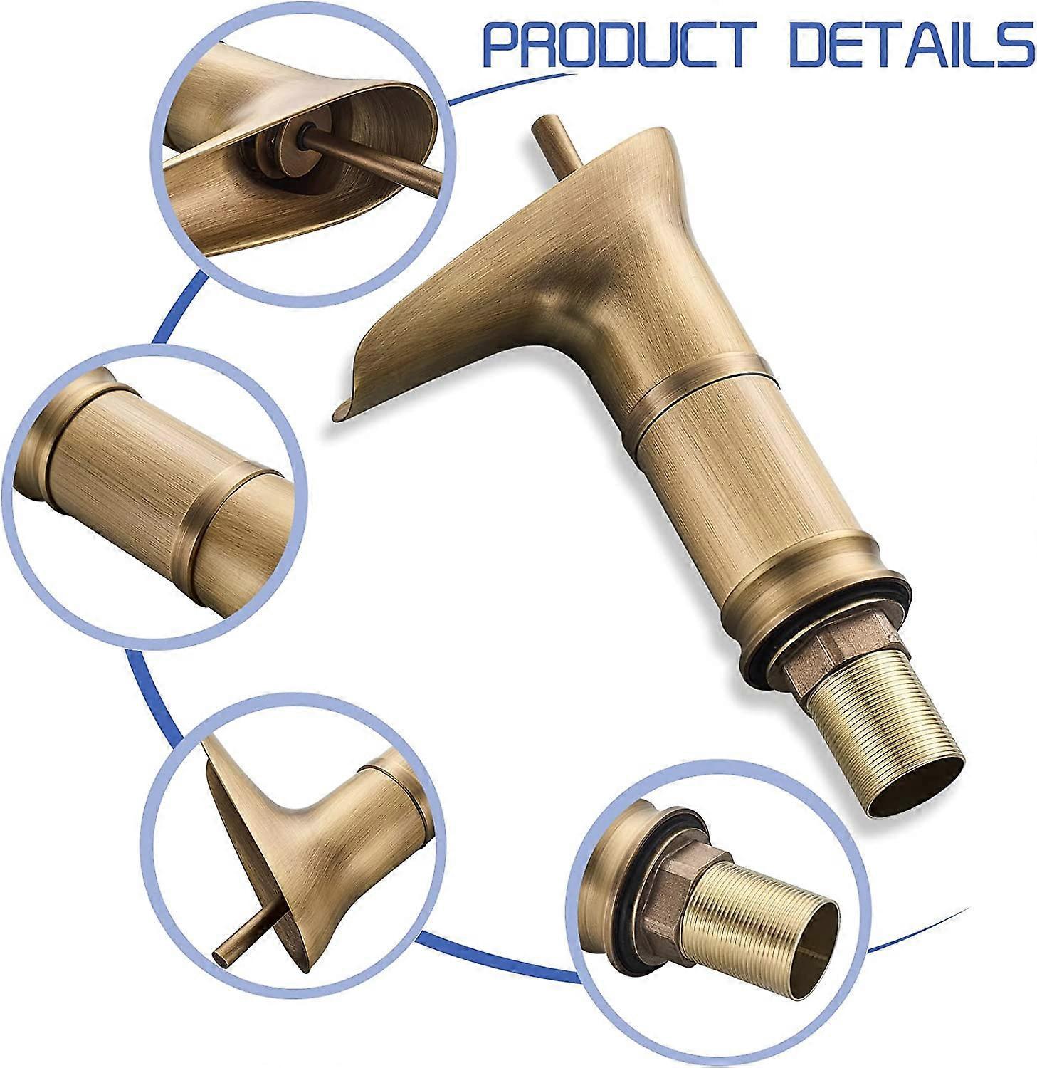 1Pcs Retro Brass Waterfall Bathroom Faucet, Waterfall Basin Faucet, Antique Bathroom Mixer Tap, Hot and Cold Water Hand Wash Faucet - Image 3