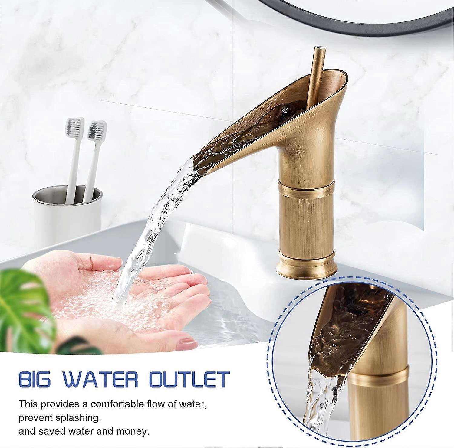 1Pcs Retro Brass Waterfall Bathroom Faucet, Waterfall Basin Faucet, Antique Bathroom Mixer Tap, Hot and Cold Water Hand Wash Faucet - Image 4