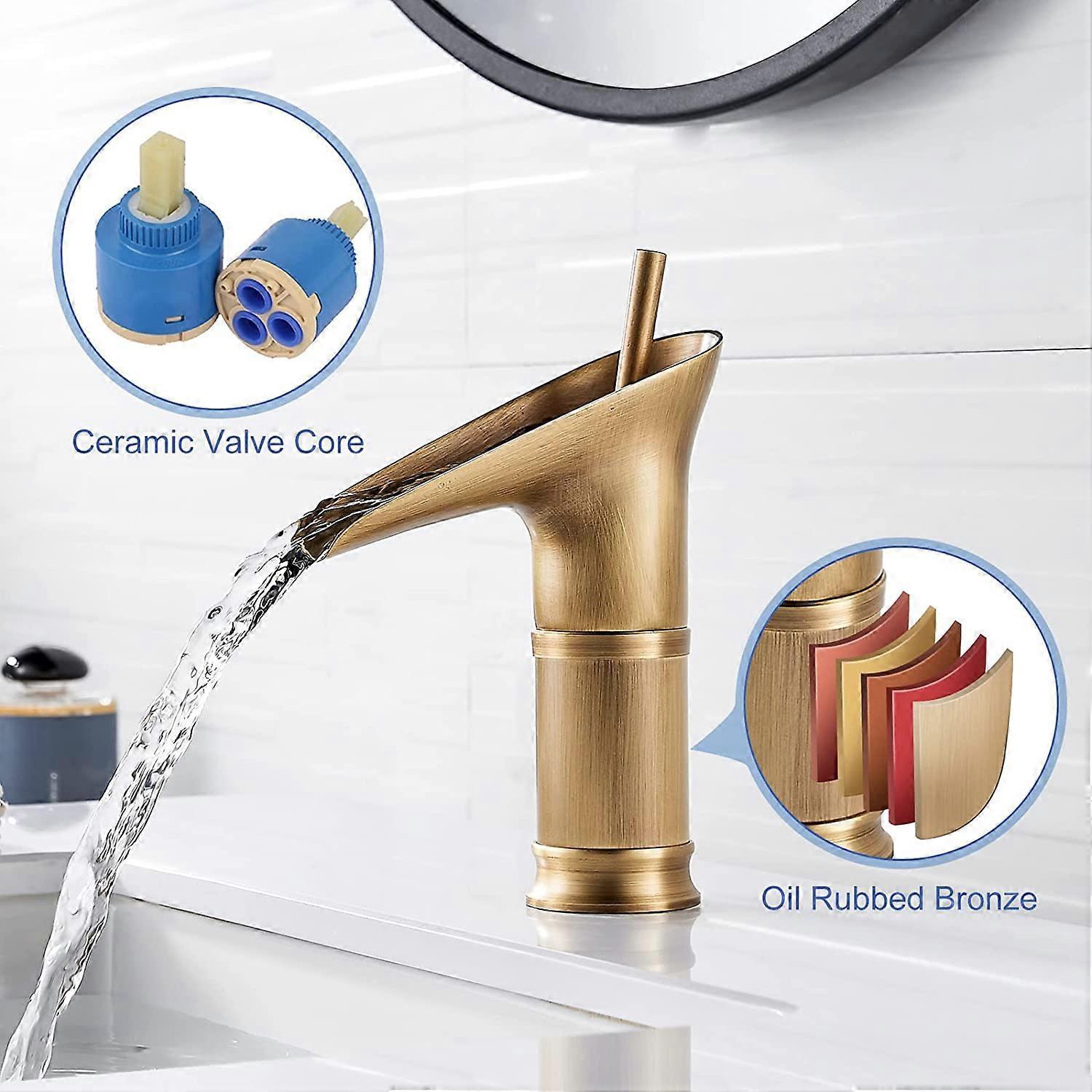 1Pcs Retro Brass Waterfall Bathroom Faucet, Waterfall Basin Faucet, Antique Bathroom Mixer Tap, Hot and Cold Water Hand Wash Faucet - Image 5