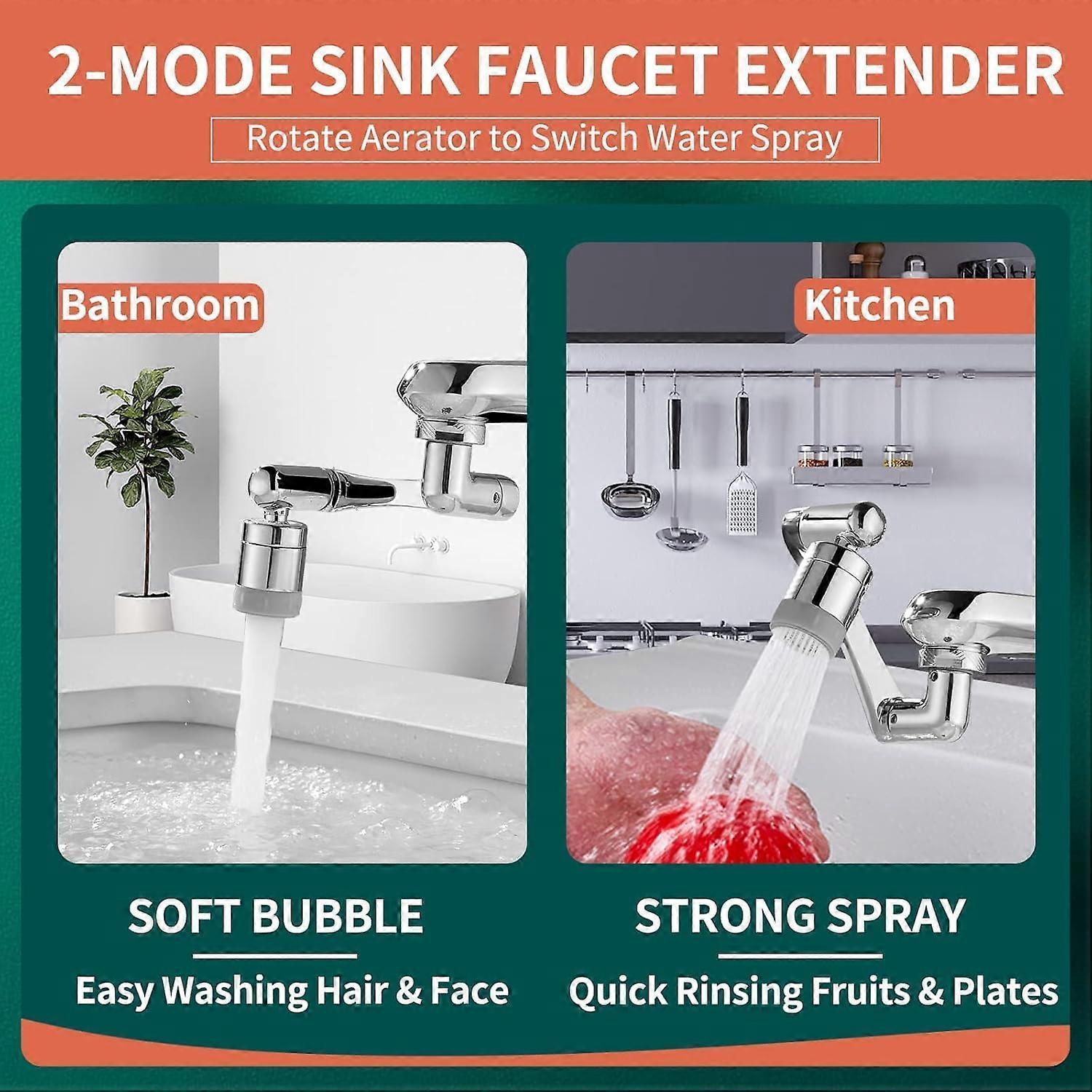 Swivel Faucet-Extender Sink-Aerator - 2 Mode Splash Water Filter Extension, Kitchen Bathroom 360 Rotatable Spray Attachment, Multifunctional Universal - Image 2