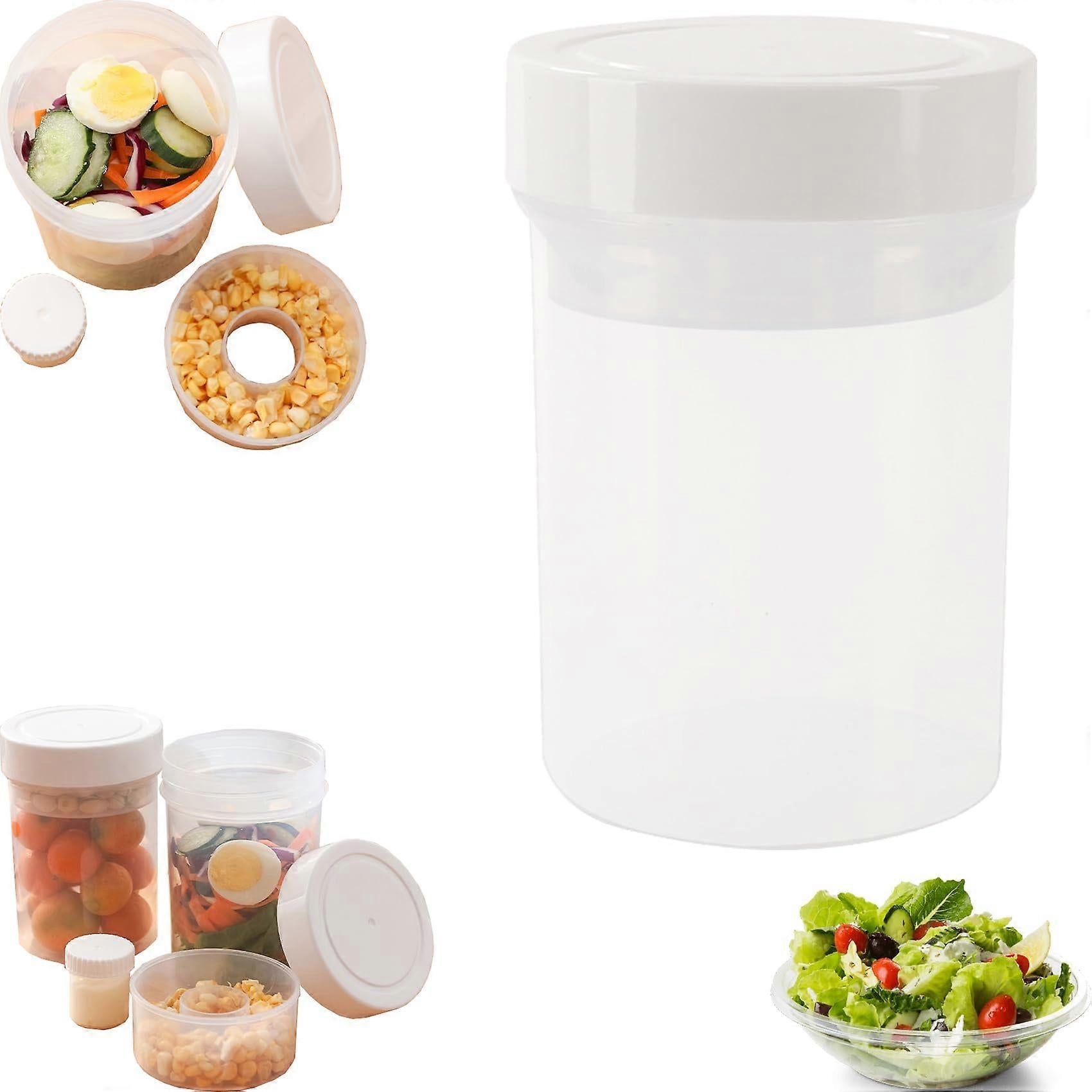 750ml Plastic Salad Jar with Built-in Dressing Cup Leakproof Lunch Box - Image 1