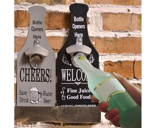 1Pc Retro Creative Wall Mounted Beer Style Decorative Hanger Bottle Opener-Grey - Image 2