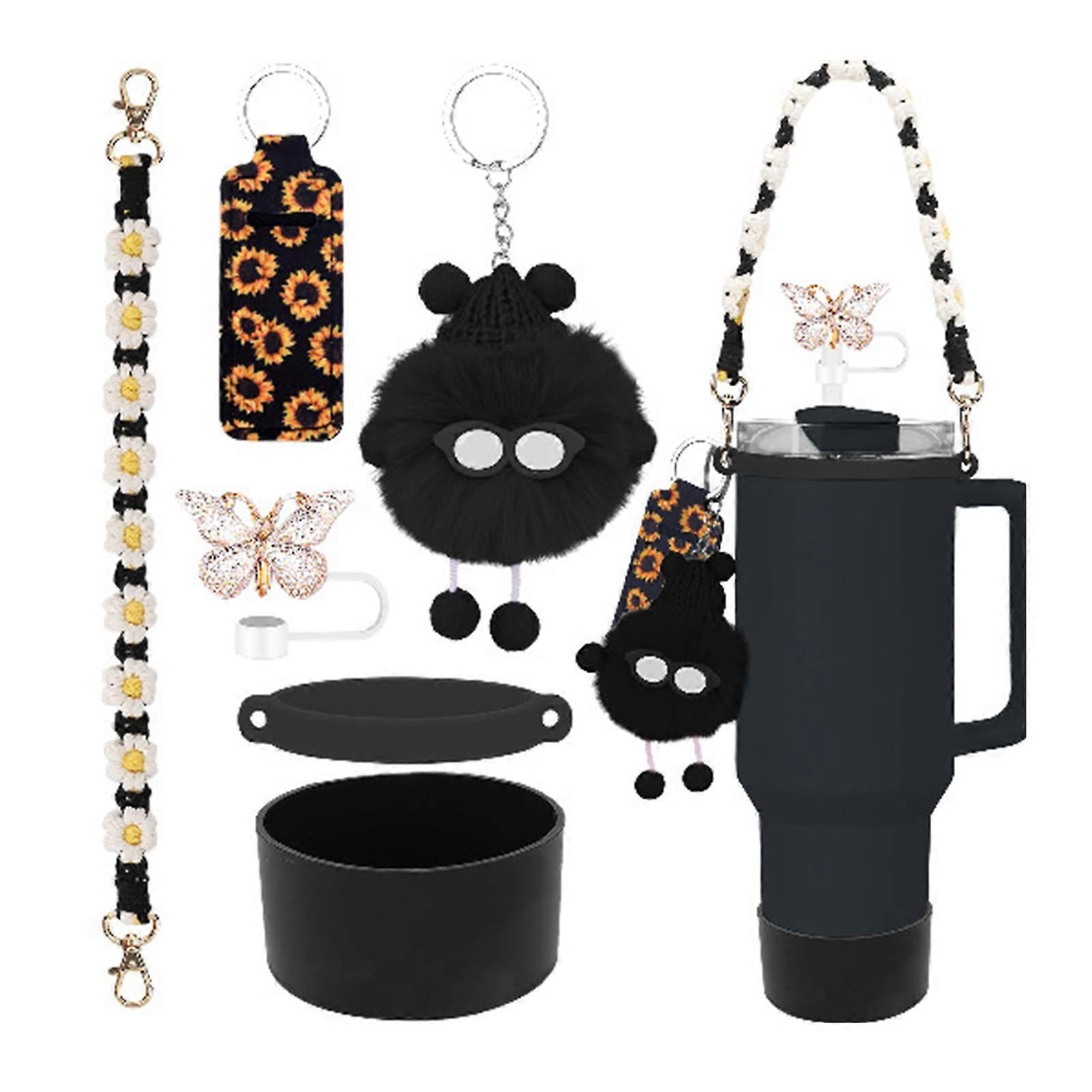 6pcs Cute Accessories Set for 20/30/40oz Tumbler Stanley Cup, Water Bottle Handle Strap, Siliocne Straw Cover and Plush Charms for Girls - Image 1