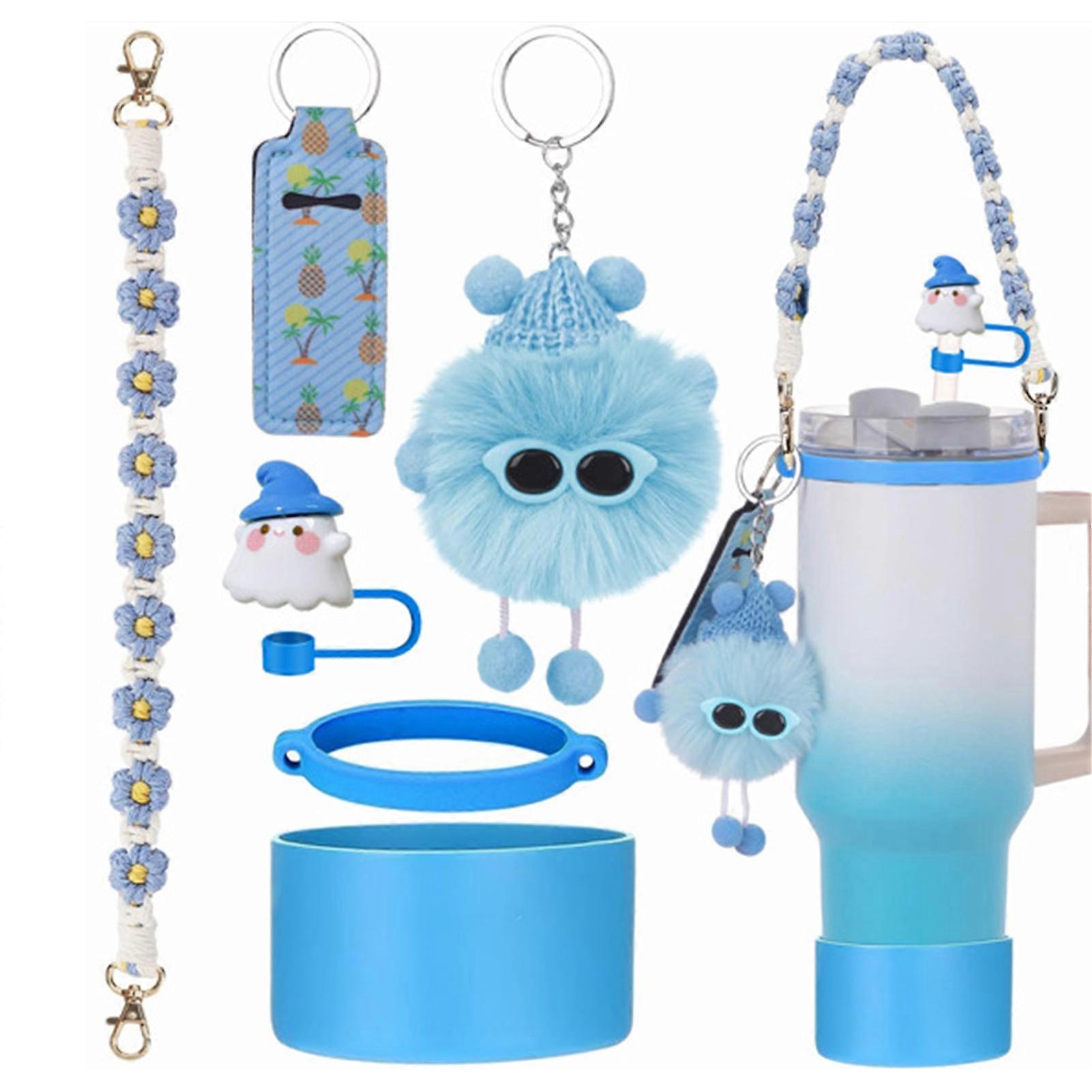 6pcs Cute Accessories Set for 20/30/40oz Tumbler Stanley Cup, Water Bottle Handle Strap, Siliocne Straw Cover and Plush Charms for Girls - Image 1