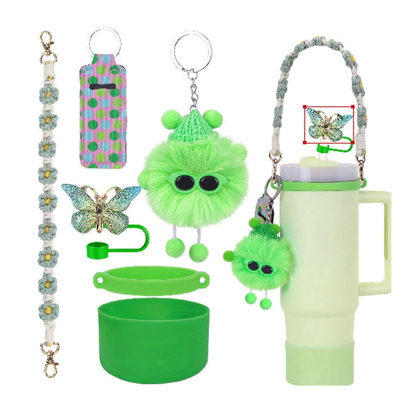 6pcs Cute Accessories Set for 20/30/40oz Tumbler Stanley Cup, Water Bottle Handle Strap, Siliocne Straw Cover and Plush Charms for Girls - Image 1