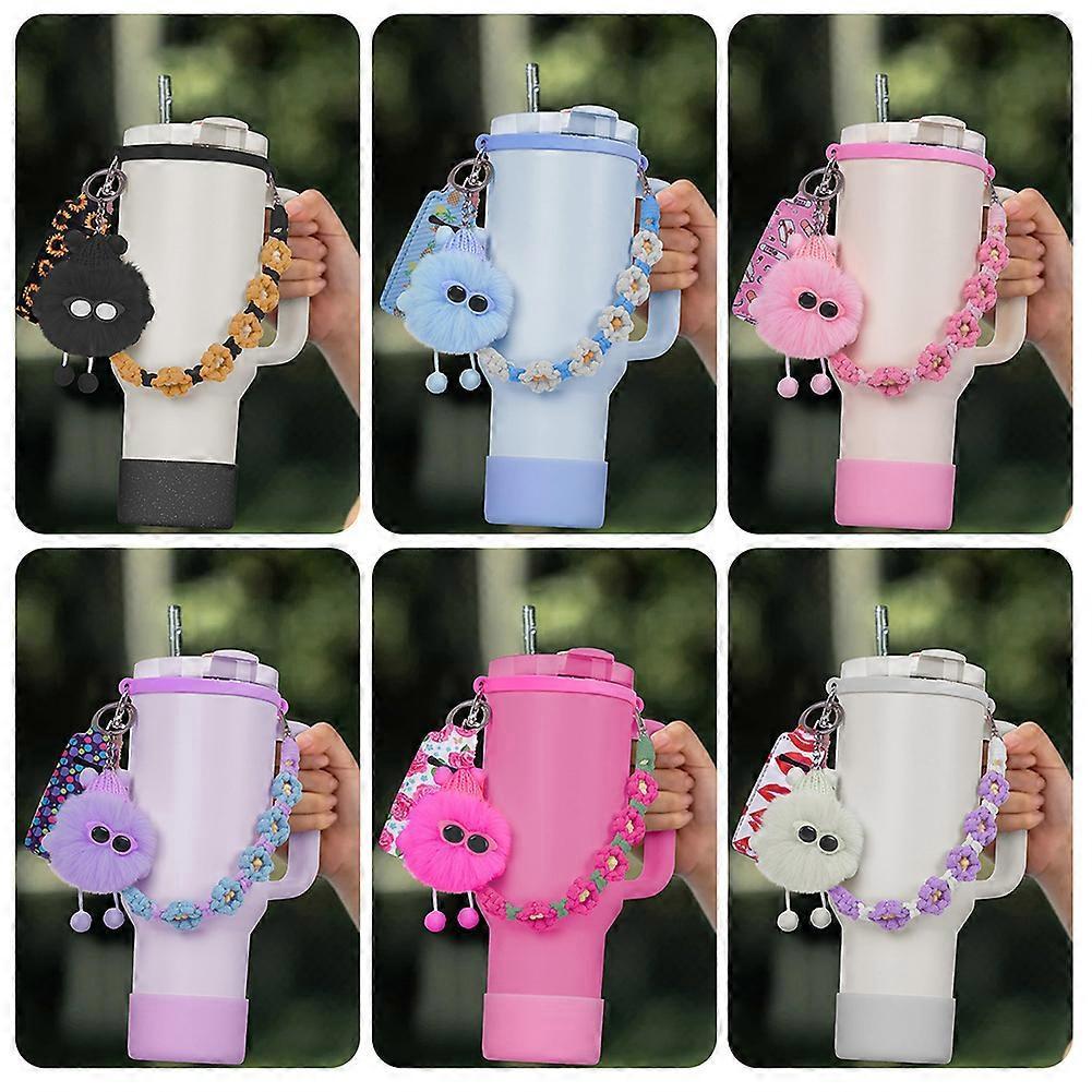 6pcs Cute Accessories Set for 20/30/40oz Tumbler Stanley Cup, Water Bottle Handle Strap, Siliocne Straw Cover and Plush Charms for Girls - Image 4