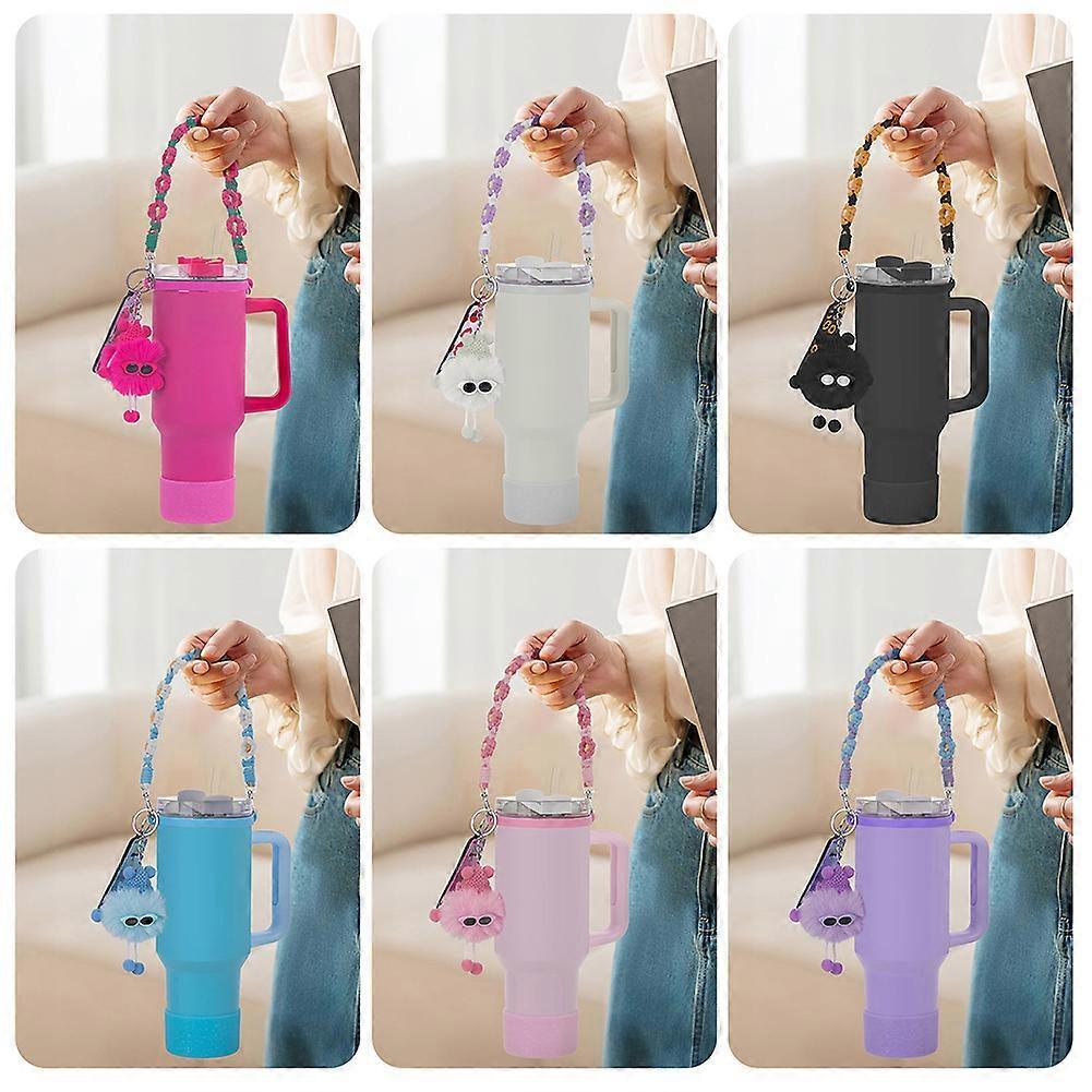 6pcs Cute Accessories Set for 20/30/40oz Tumbler Stanley Cup, Water Bottle Handle Strap, Siliocne Straw Cover and Plush Charms for Girls - Image 4