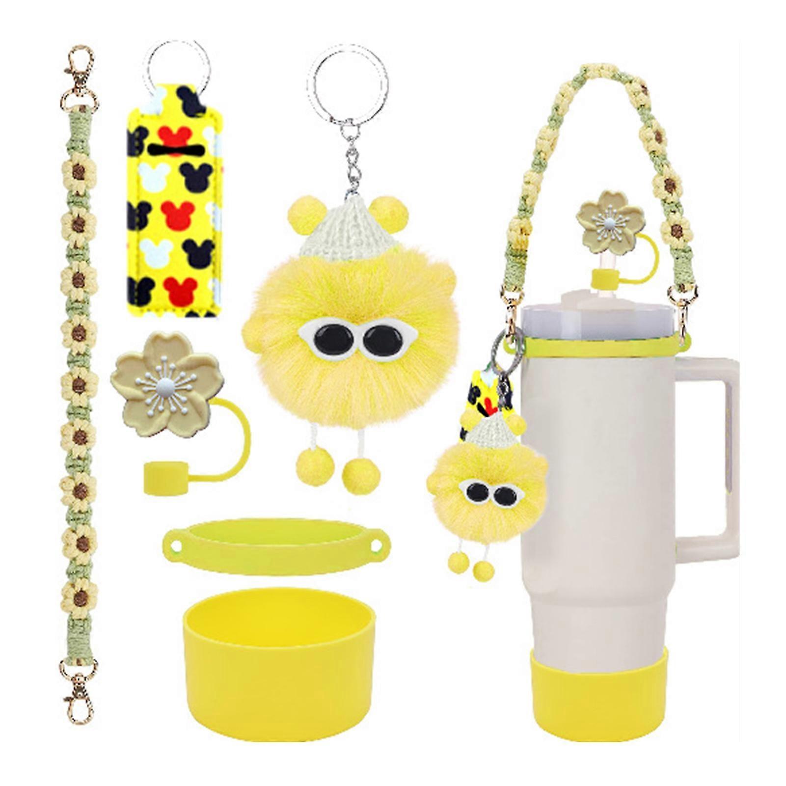 6pcs Cute Accessories Set for 20/30/40oz Tumbler Stanley Cup, Water Bottle Handle Strap, Siliocne Straw Cover and Plush Charms for Girls - Image 1