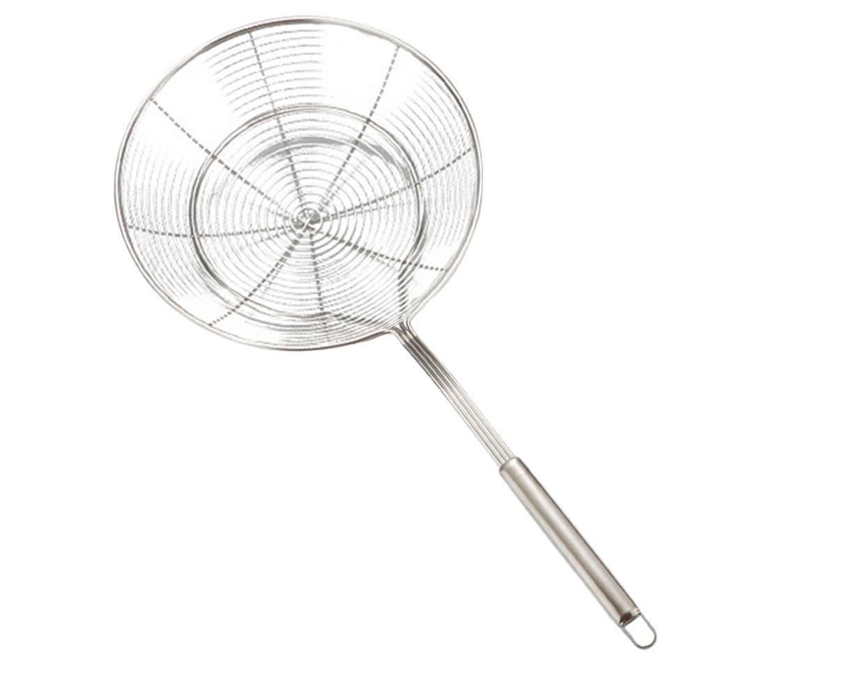 Long Handle Round Stainless Steel Colander Oil Filter Fried Food Grid Strainer-Silver 20 - Image 1