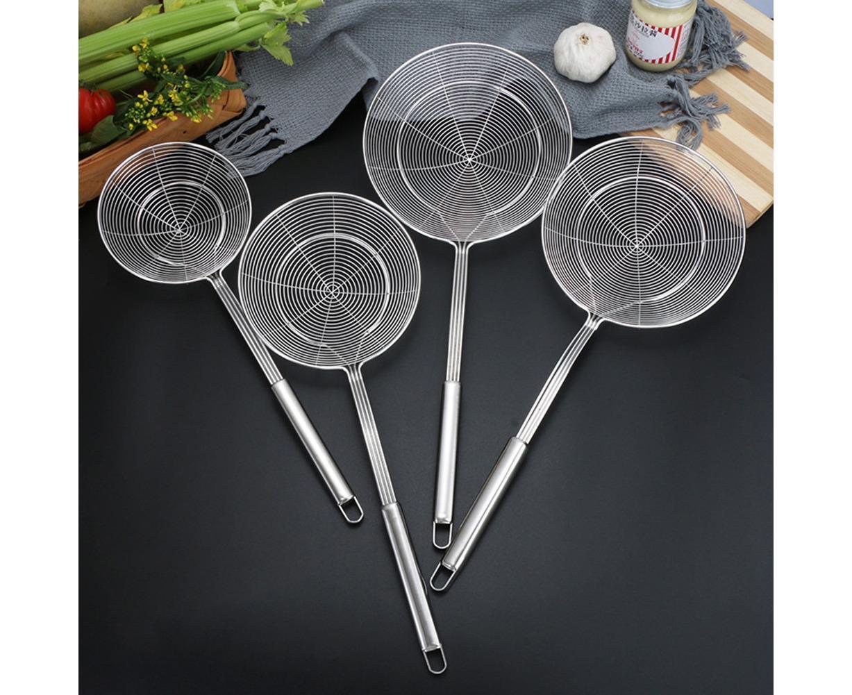 Long Handle Round Stainless Steel Colander Oil Filter Fried Food Grid Strainer-Silver 20 - Image 2