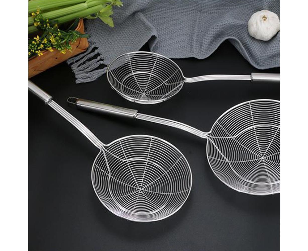 Long Handle Round Stainless Steel Colander Oil Filter Fried Food Grid Strainer-Silver 20 - Image 3