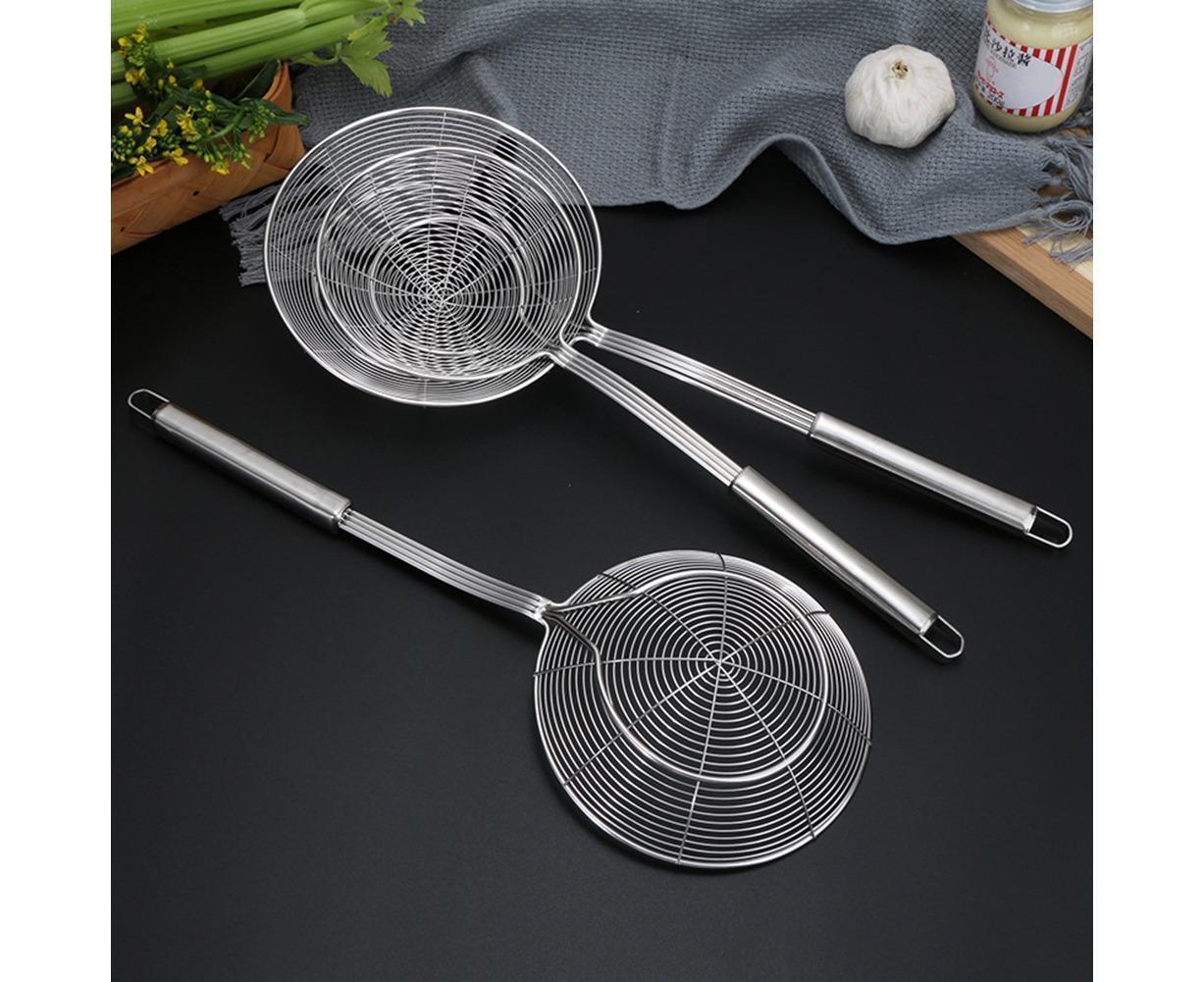 Long Handle Round Stainless Steel Colander Oil Filter Fried Food Grid Strainer-Silver 20 - Image 4