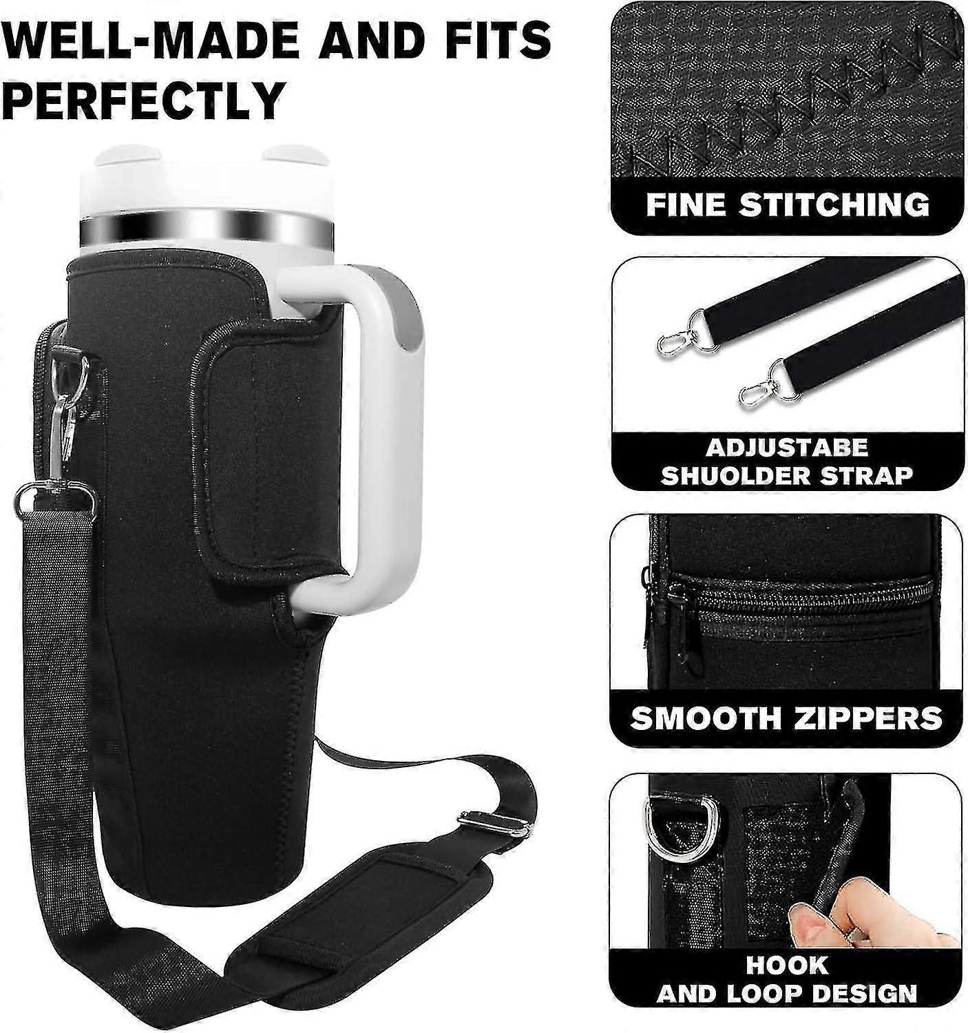 Water Bottle Carrier Bag For Stanley 40oz Tumbler, Water Bottle Holder With Strap Pouch & Phone Pocket For Stanley Cup Accessories - Image 3