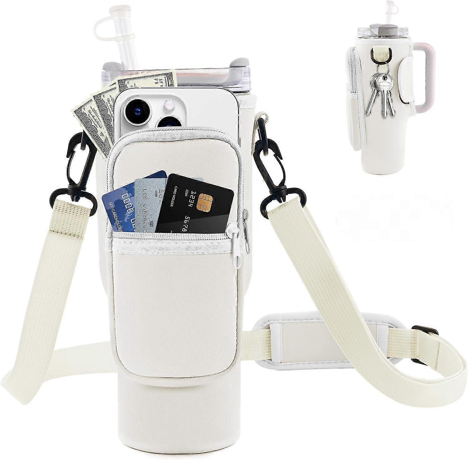 Water Bottle Carrier Bag with Phone Pocket for Stanley Cup 40 oz, Water Bottle Holder with Adjustable Strap& Straw Cover, Stanley Cup Accessories - Image 1