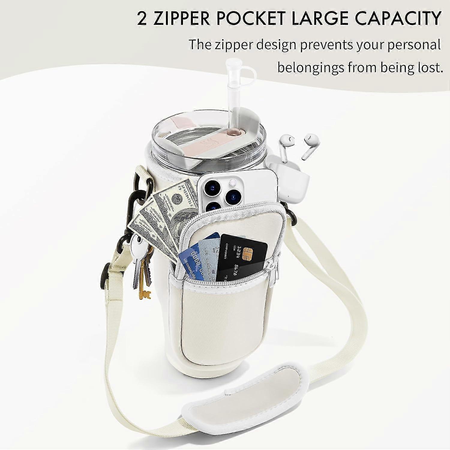 Water Bottle Carrier Bag with Phone Pocket for Stanley Cup 40 oz, Water Bottle Holder with Adjustable Strap& Straw Cover, Stanley Cup Accessories - Image 2