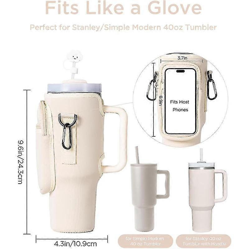 Water Bottle Carrier Bag with Phone Pocket for Stanley Cup 40 oz, Water Bottle Holder with Adjustable Strap& Straw Cover, Stanley Cup Accessories - Image 4