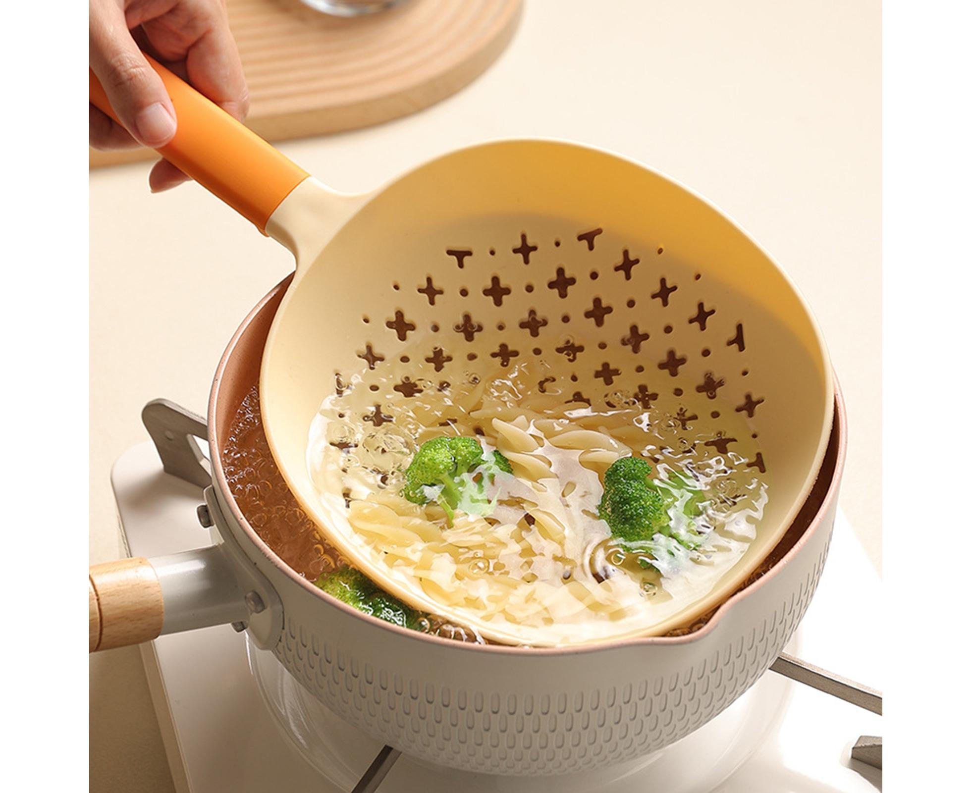 Noodle Colander Eco-Ergonomic Handle Hanging Hole Filter Residue-Orange - Image 2