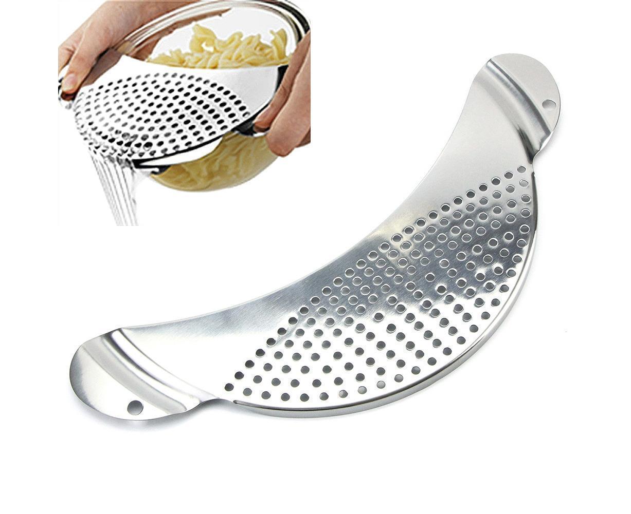Pot Pan Strainer Board Crescent Shape Draining Hole Wash Fruit Vegetable Filter-Silver - Image 2