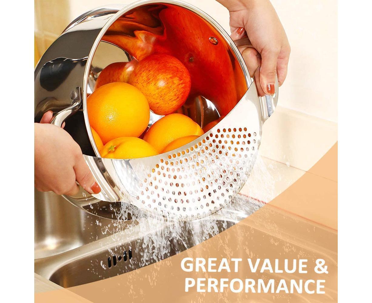 Pot Pan Strainer Board Crescent Shape Draining Hole Wash Fruit Vegetable Filter-Silver - Image 3