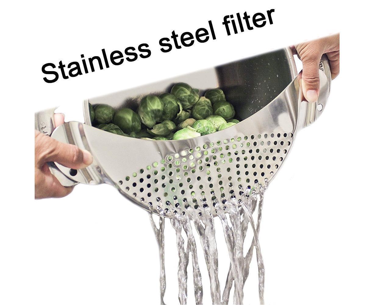 Pot Pan Strainer Board Crescent Shape Draining Hole Wash Fruit Vegetable Filter-Silver - Image 4
