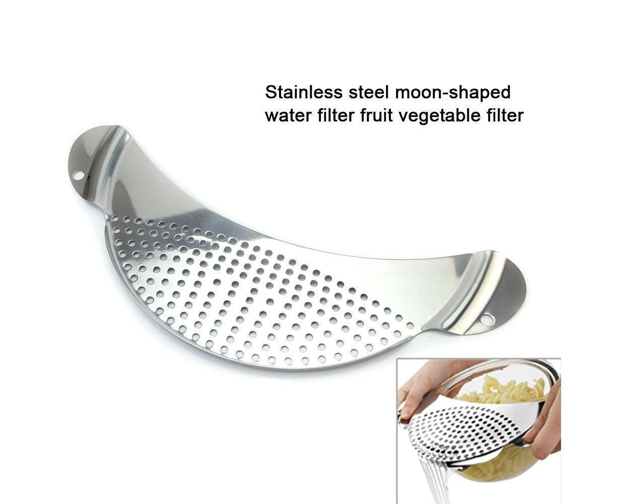 Pot Pan Strainer Board Crescent Shape Draining Hole Wash Fruit Vegetable Filter-Silver - Image 5