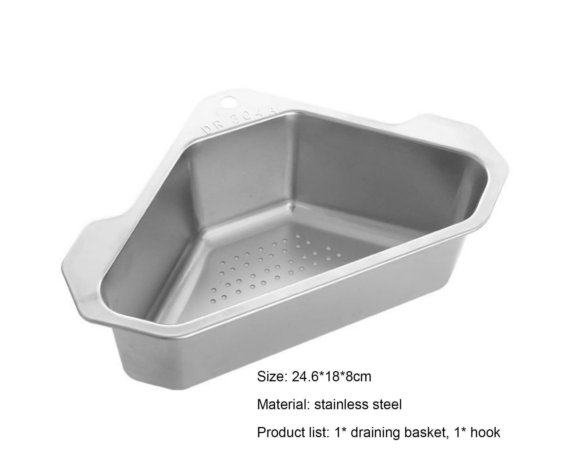 Drain Basket with Hook Triangular Stainless Steel Rinsing Strainer-Stainless Steel - Image 4