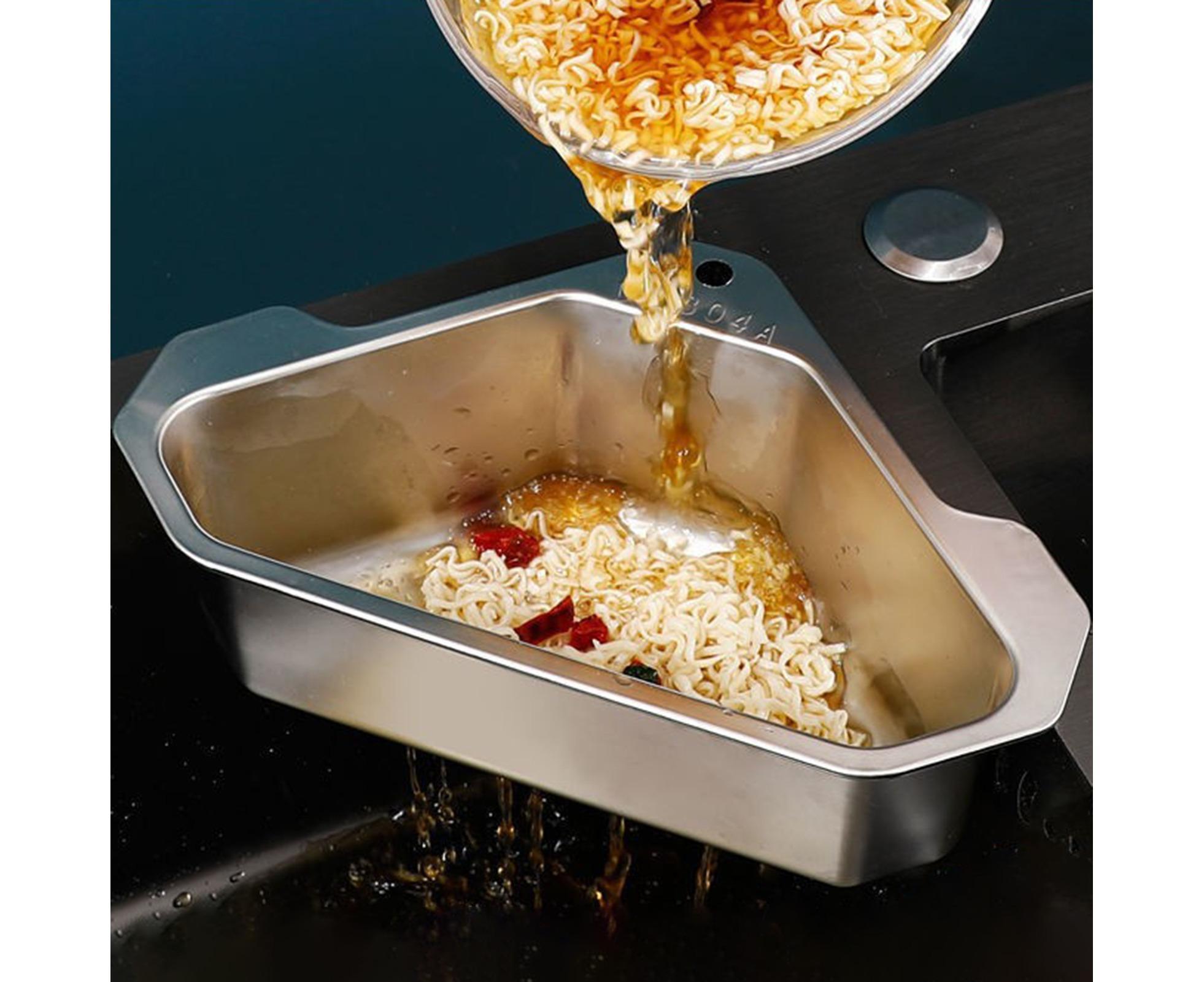 Drain Basket with Hook Triangular Stainless Steel Rinsing Strainer-Stainless Steel - Image 5