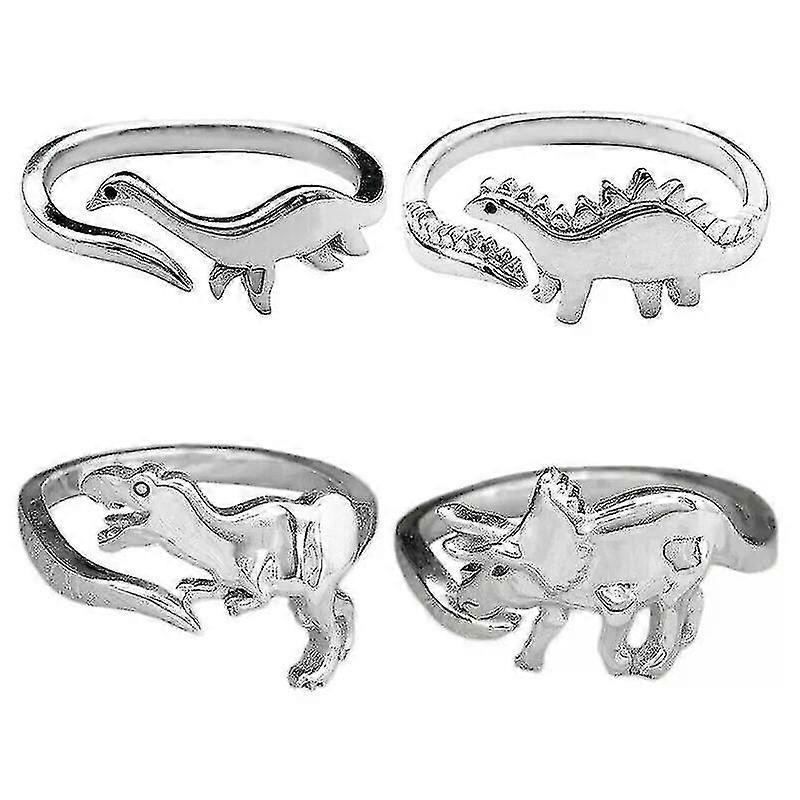 Dinosaur Rings, 4pcs Cute Dinosaur Adjustable Rings, Dinosaur Ornament, Animal Jewelry, Jurassic Era Dinosaur - Image 1