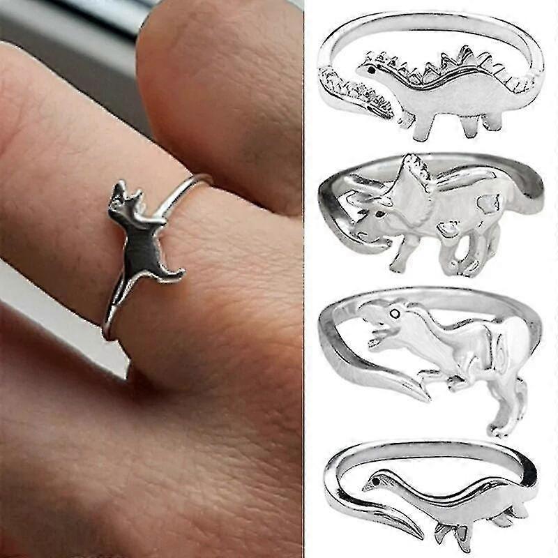 Dinosaur Rings, 4pcs Cute Dinosaur Adjustable Rings, Dinosaur Ornament, Animal Jewelry, Jurassic Era Dinosaur - Image 2