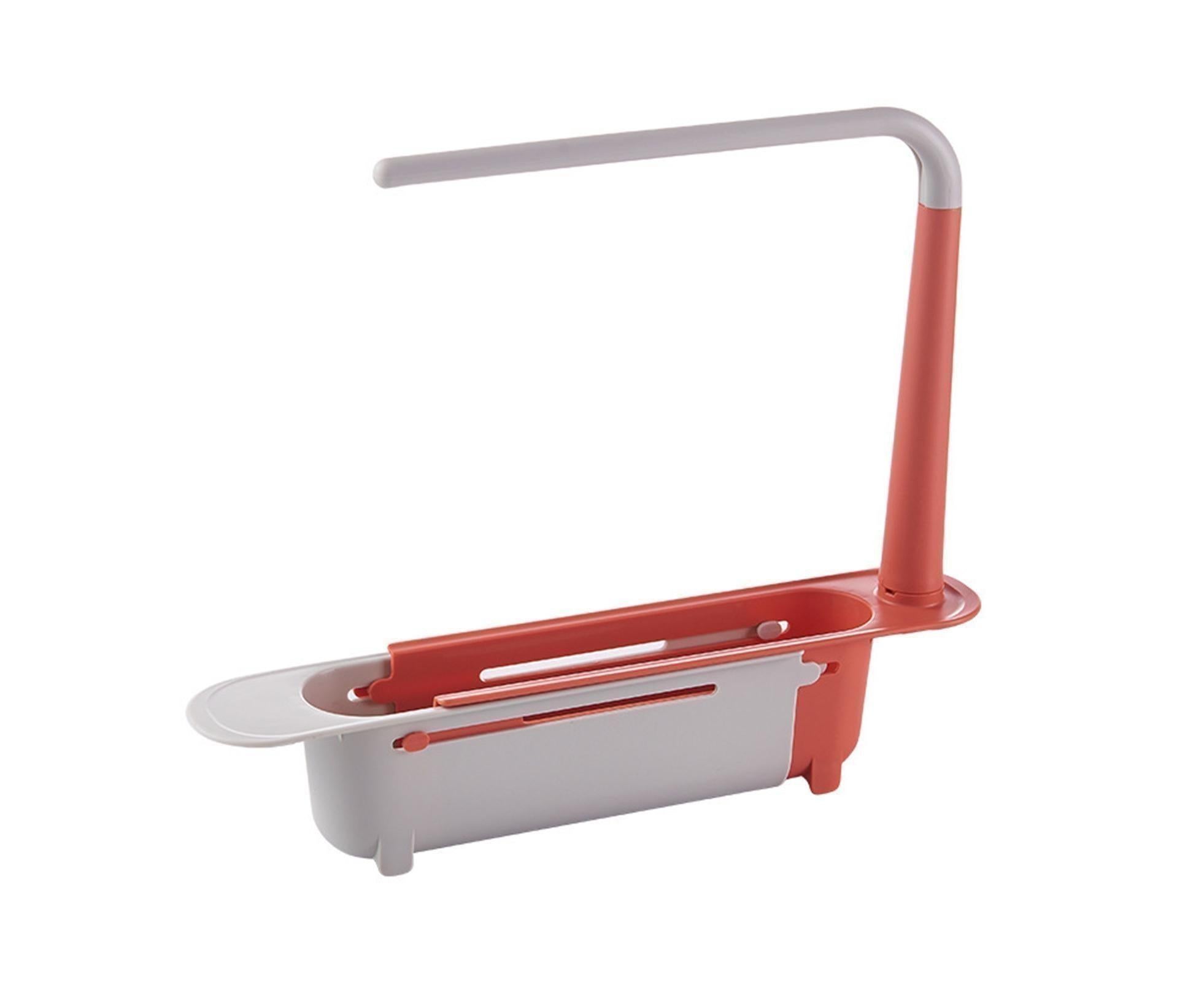 Telescoping Sink Drain Strainer with Towel Bar PP Rounded Edge Drying Rack Kitchen Accessories-Pink - Image 1