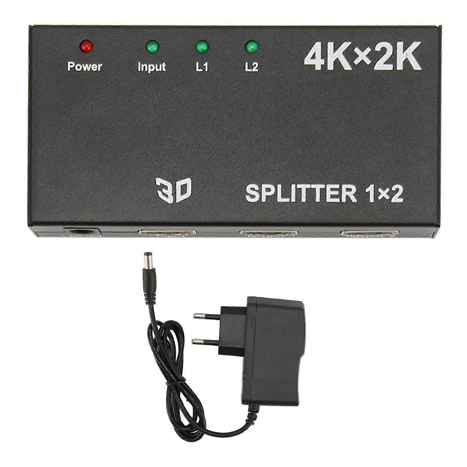 1 In 2 Out 4K HDMI Splitter with AC Adapter - Image 1