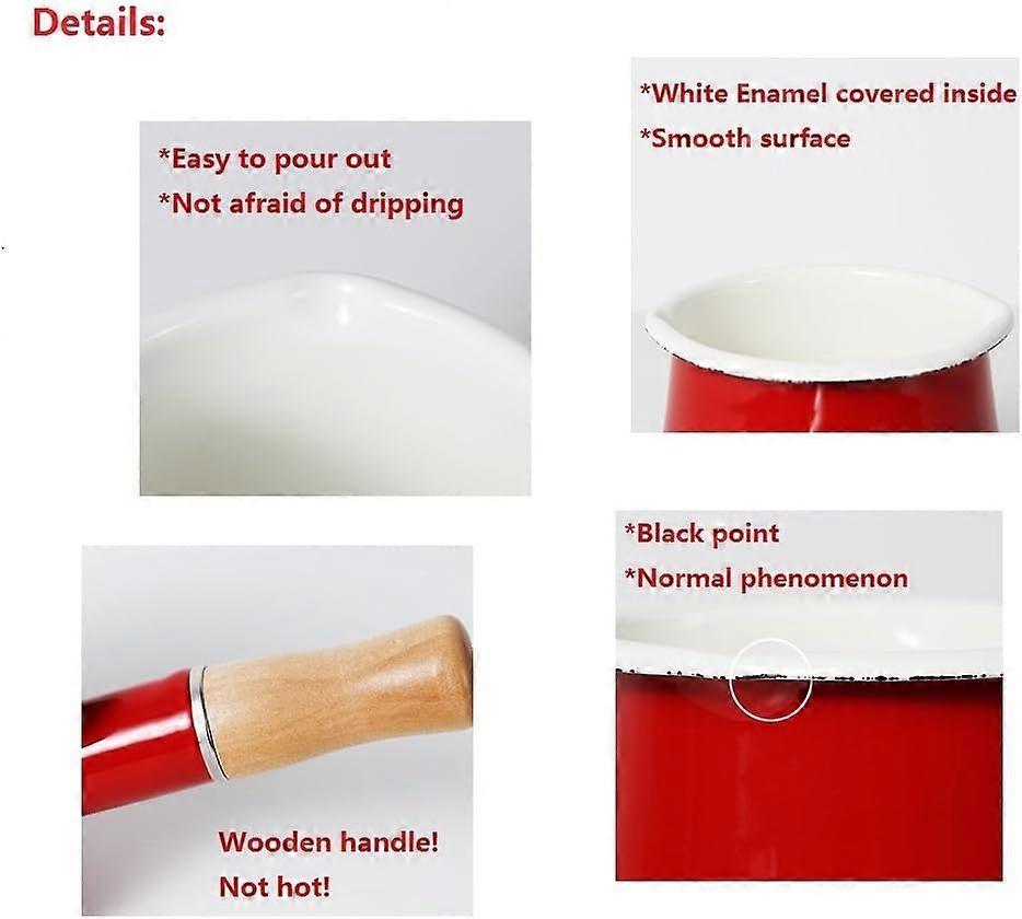 Non-Stick Enamel Milk Pan with Wooden Handle - Red - Image 5