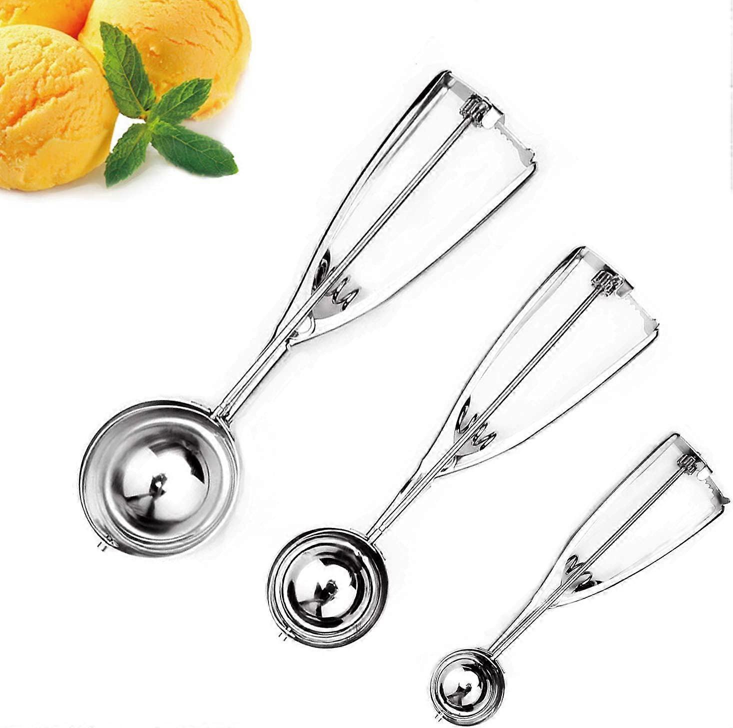 3 Pack Stainless Steel Ice Cream Scoops with Trigger Release - Image 1