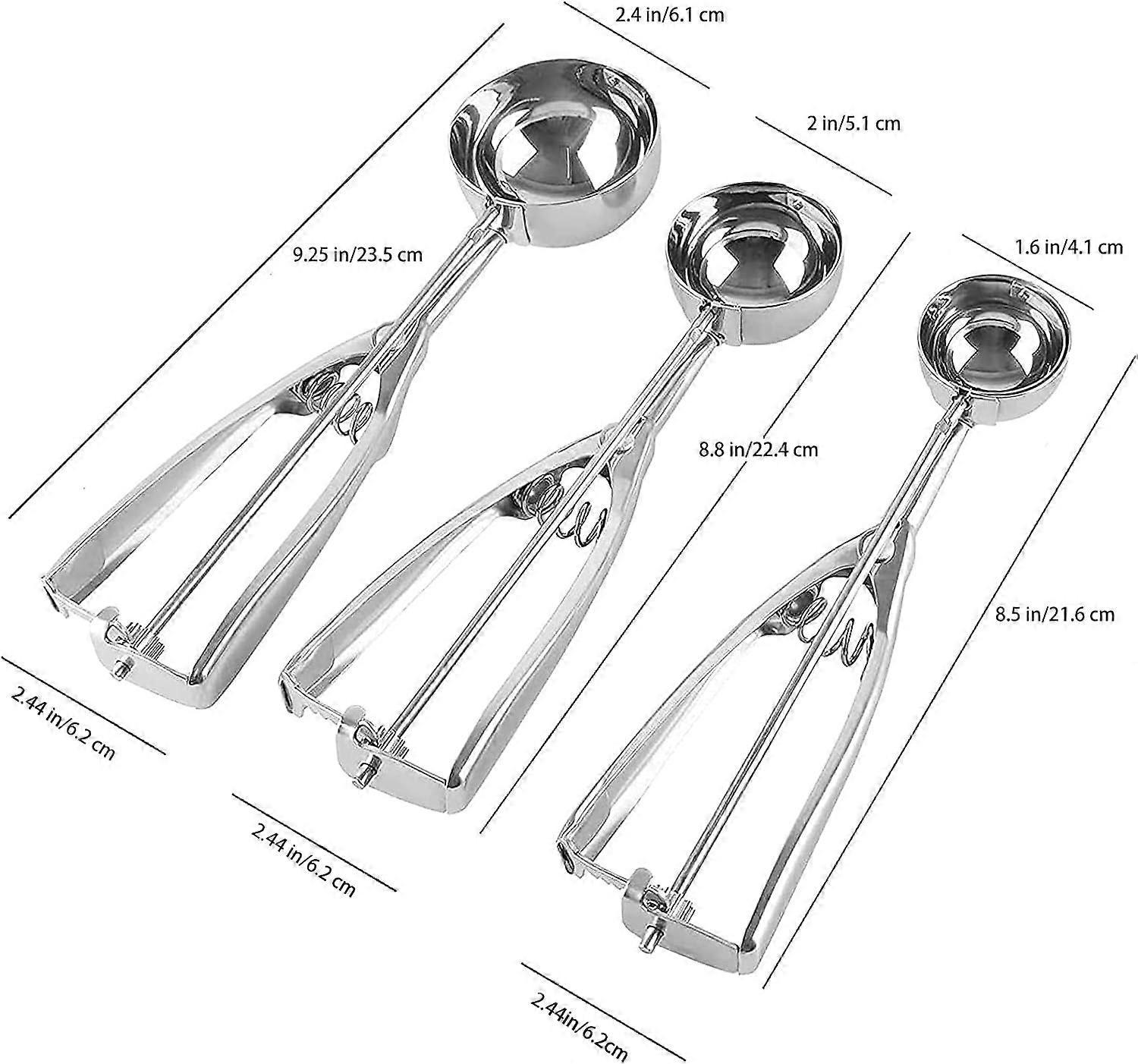 3 Pack Stainless Steel Ice Cream Scoops with Trigger Release - Image 2
