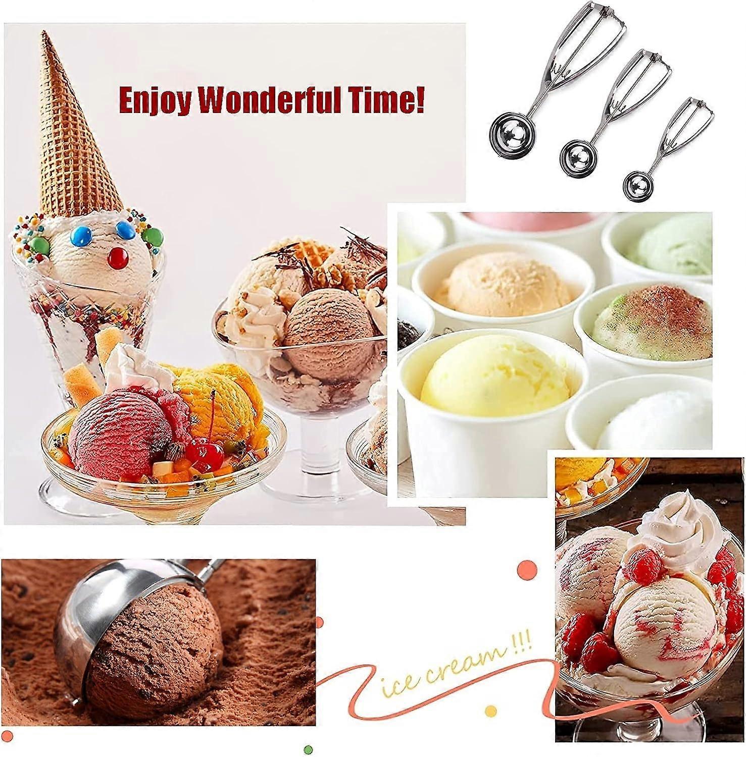 3 Pack Stainless Steel Ice Cream Scoops with Trigger Release - Image 4
