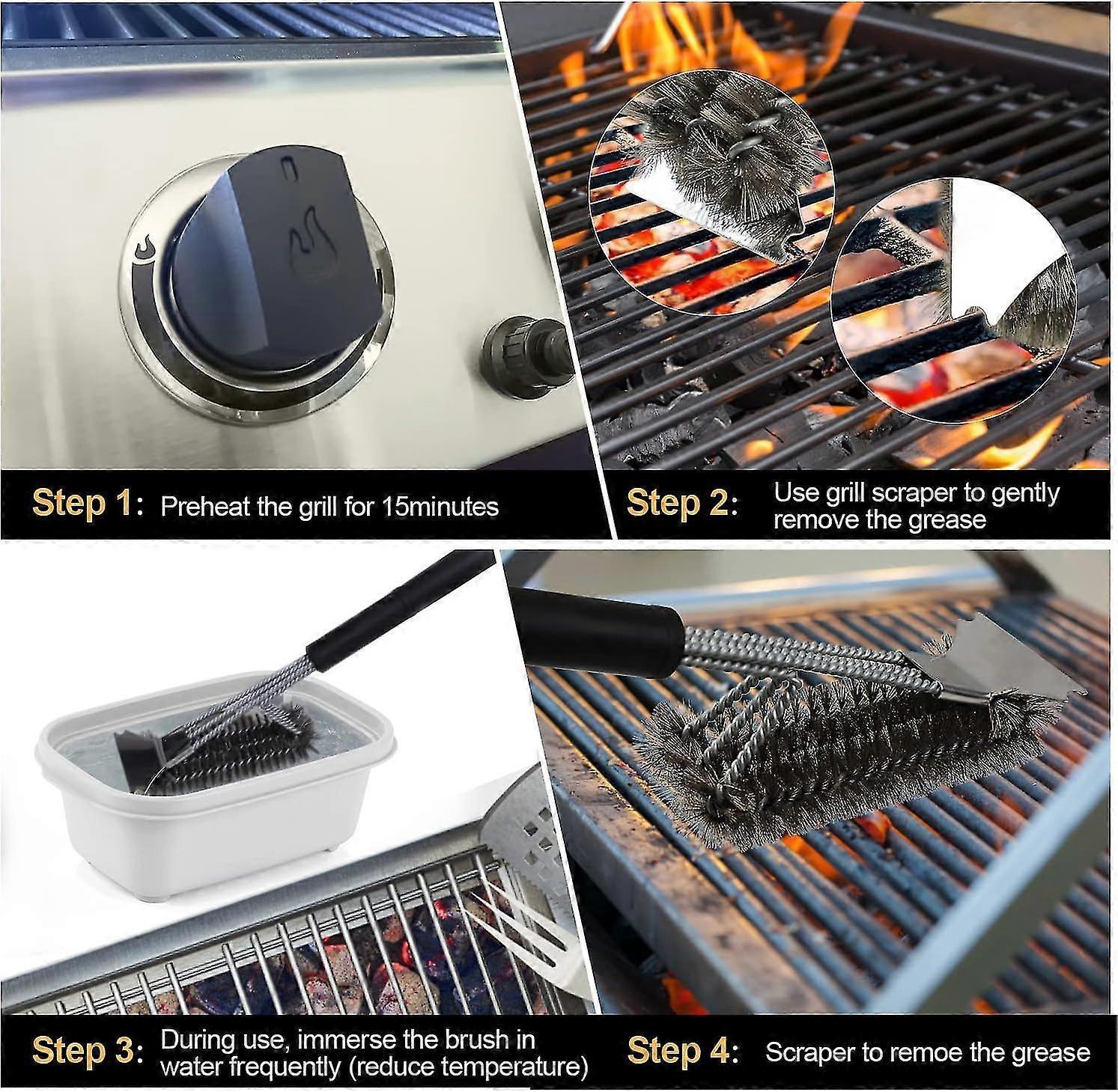 3-In-1 BBQ Grill Brush with Stainless Steel Bristles & Scraper - 45cm - Image 3